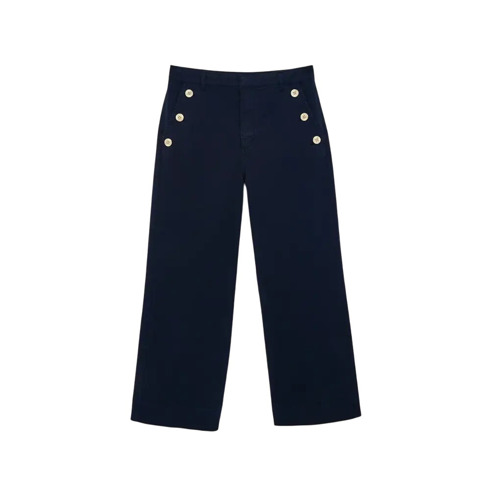 Mint Velvet Navy Button Detail Cropped Wide Trousers
